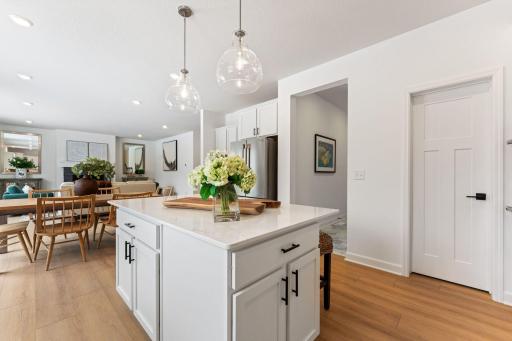 The large center island is perfect for meal prepping or casual seating