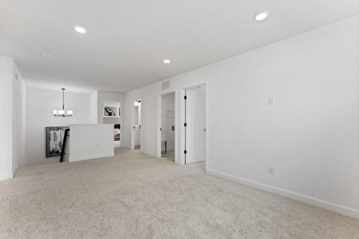 The loft area is located at the top of the stairs on the second floor and is well-suited for a living room or childrenâs area.