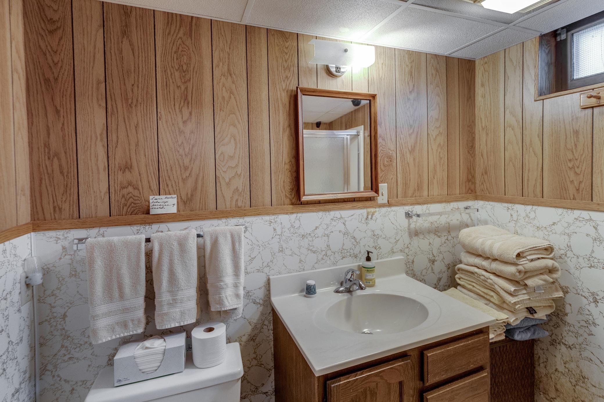 Lower level bathroom also has a shower.