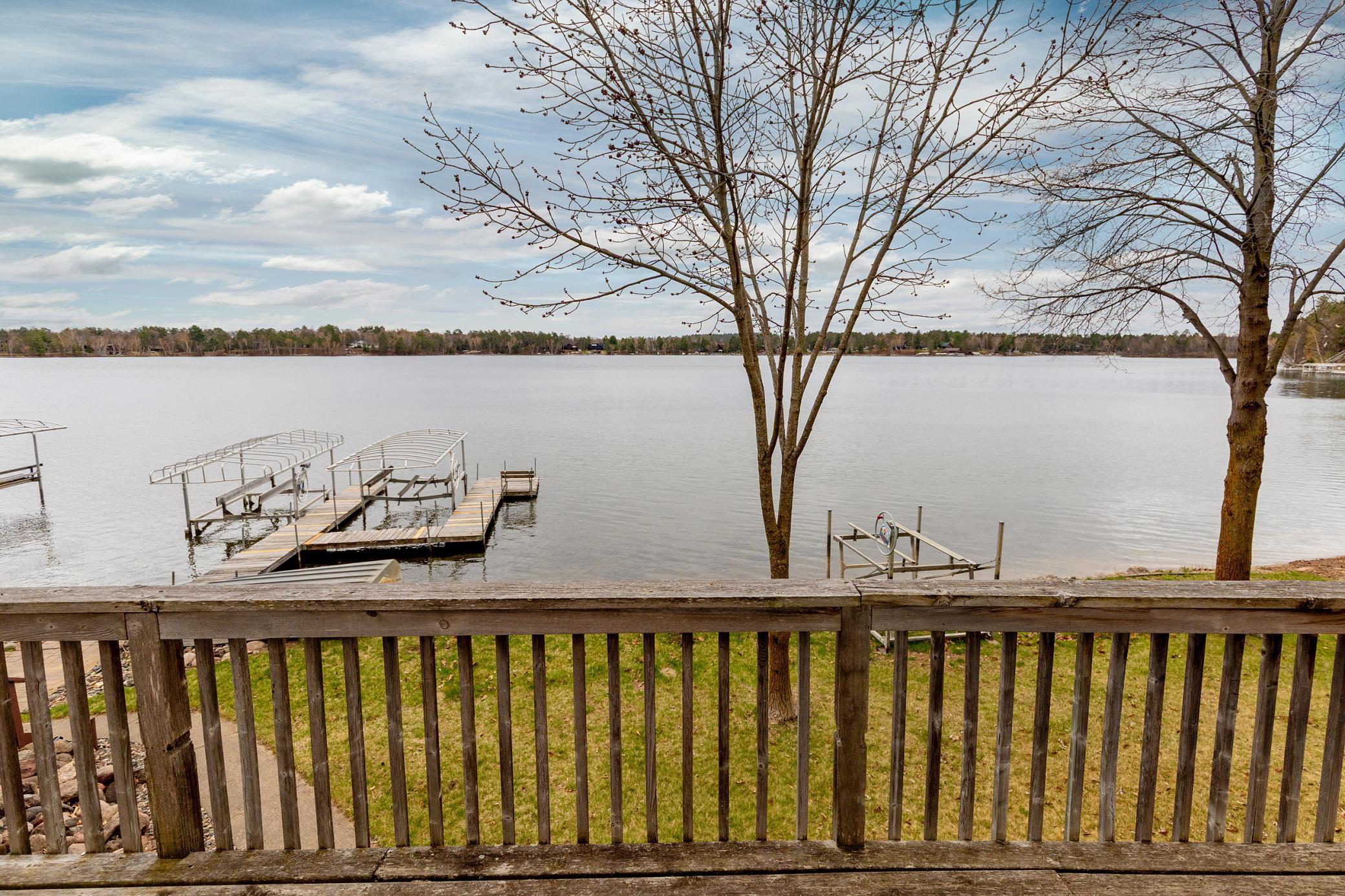 A view of the lake from the front of the cabin.