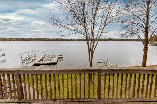 A view of the lake from the front of the cabin.