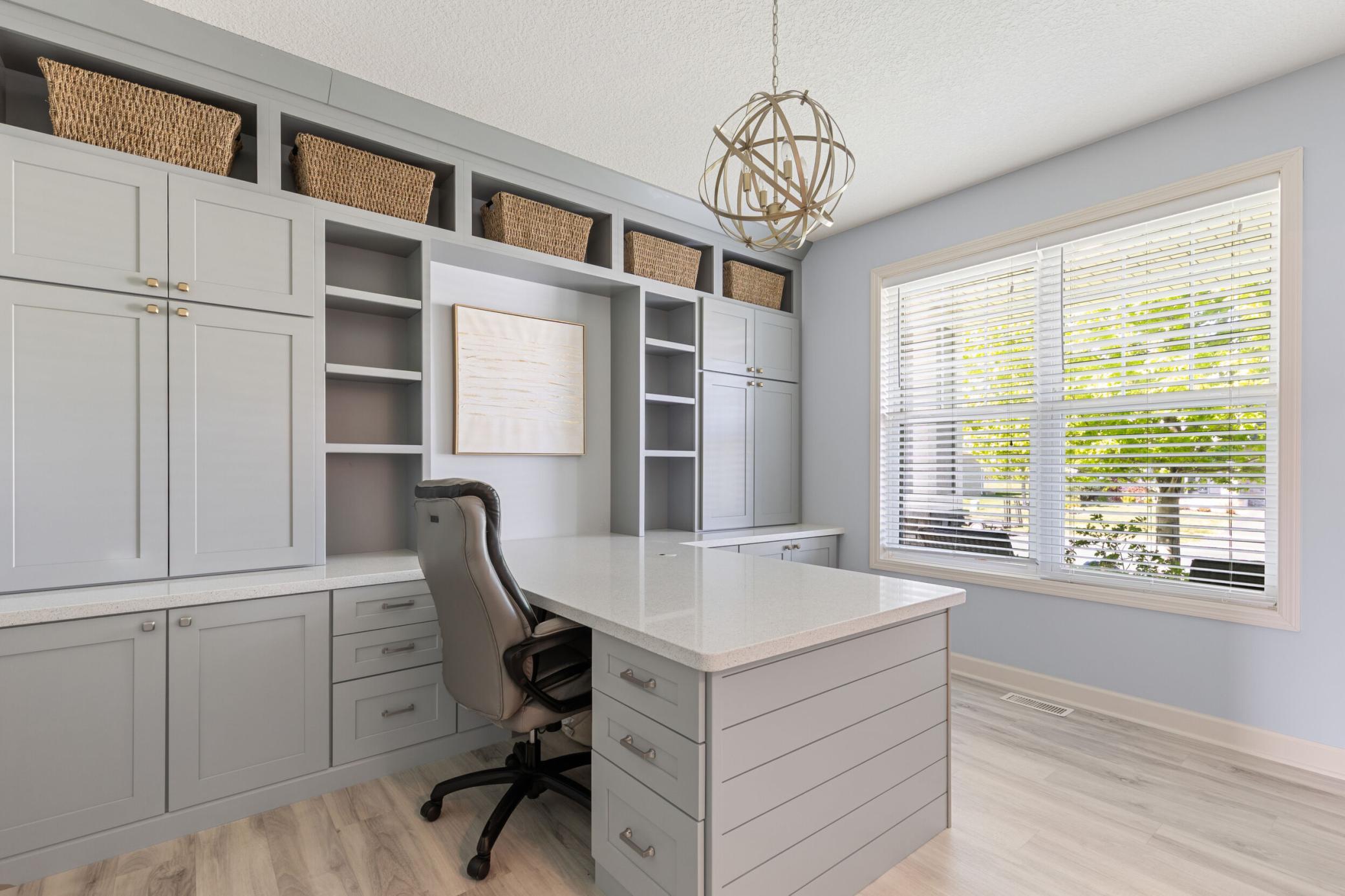 Custom office with built in desk and Quartz counter top
