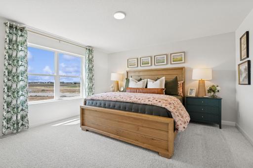 The bedroom has direct access to the private bathroom and closet