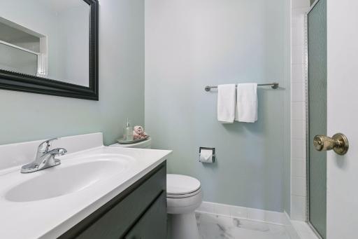 Upgraded private primary 3/4 bath. Comfort height commode.