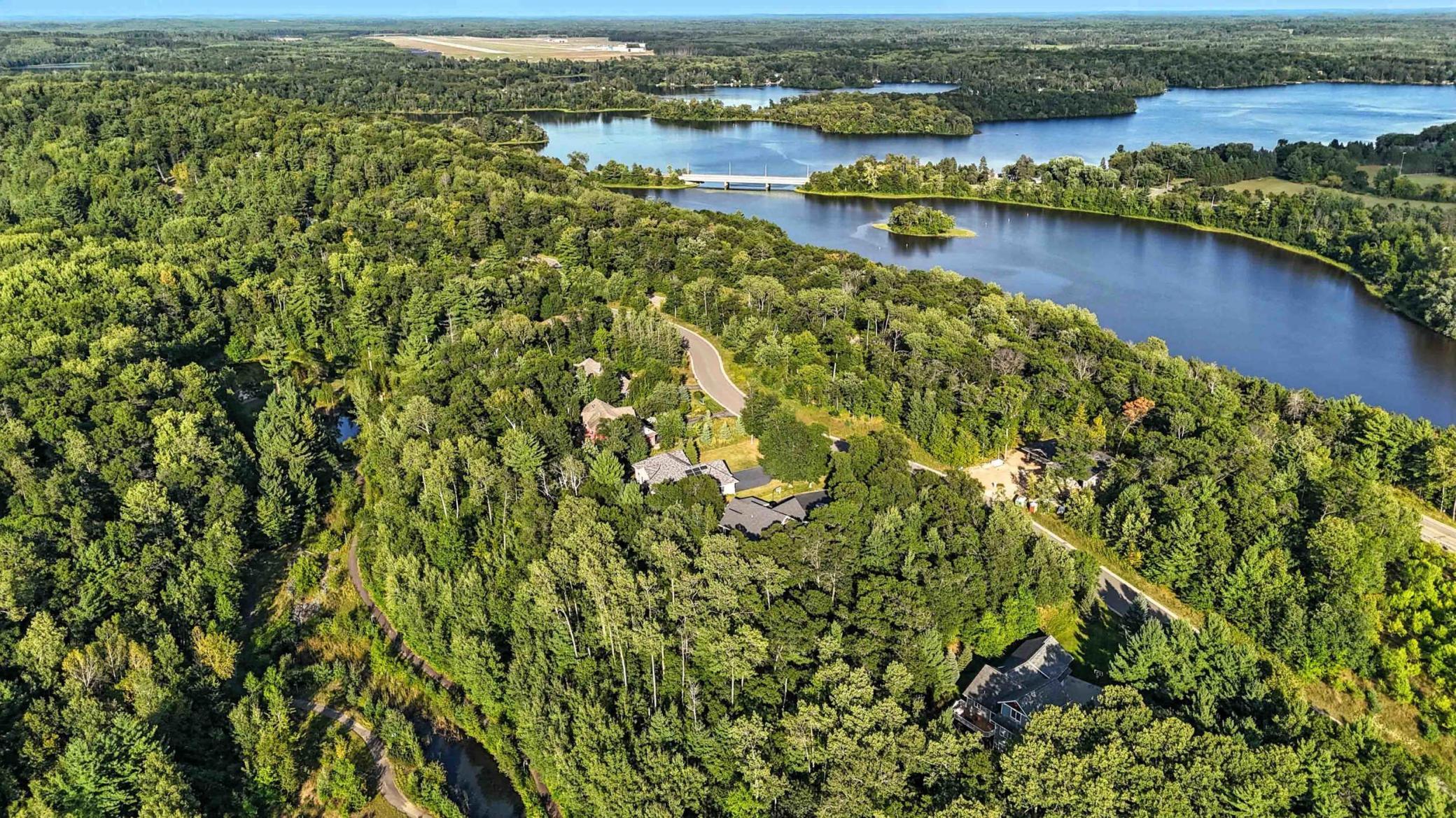 Aerial View of Neighborhood, River, & Rice Lake