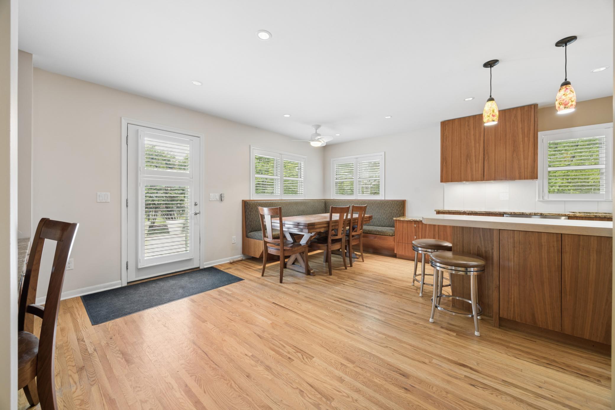 Spacious dining area with corner windows