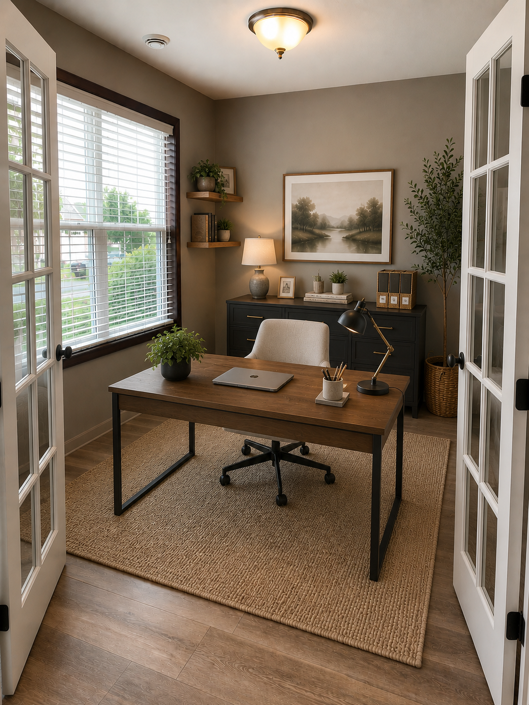 Virtually stage office with added French doors