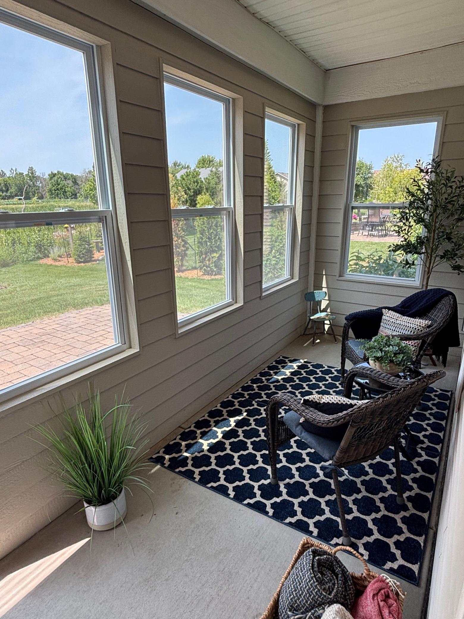 Gorgeous views of paver patio and garden spaces.
