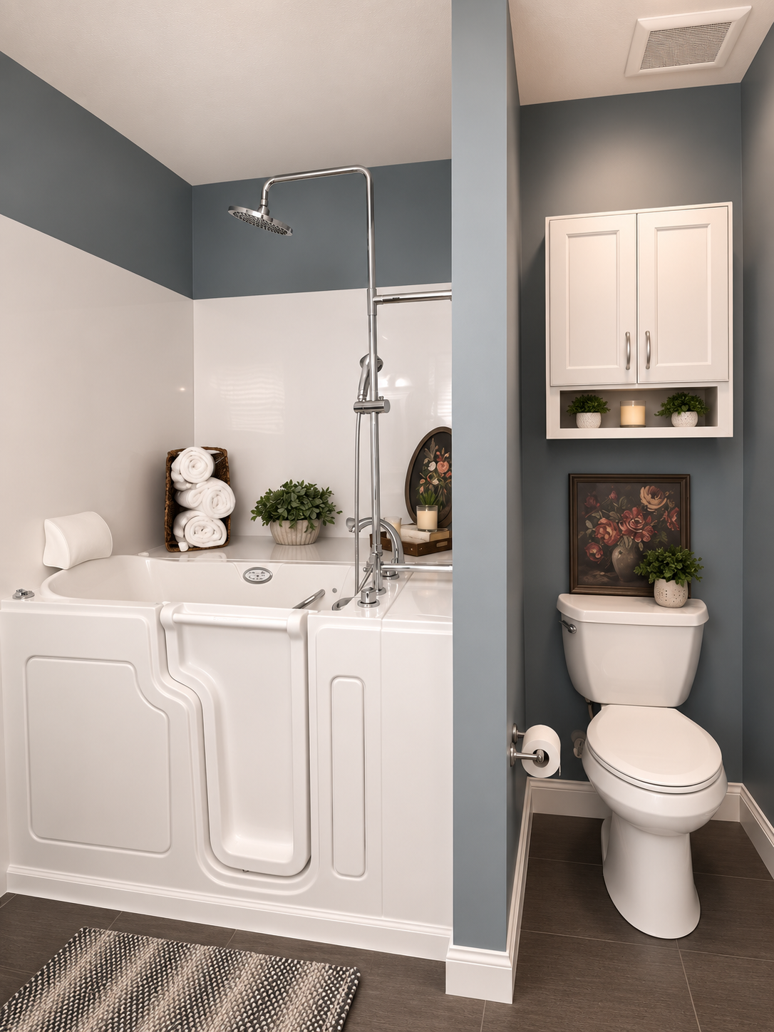 Primary bathroom has also been upgraded with accessible walk-in tub with separate shower head and handheld sprayer.