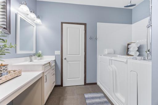 Primary bathroom has also been upgraded with accessible walk-in tub with separate shower head and handheld sprayer.