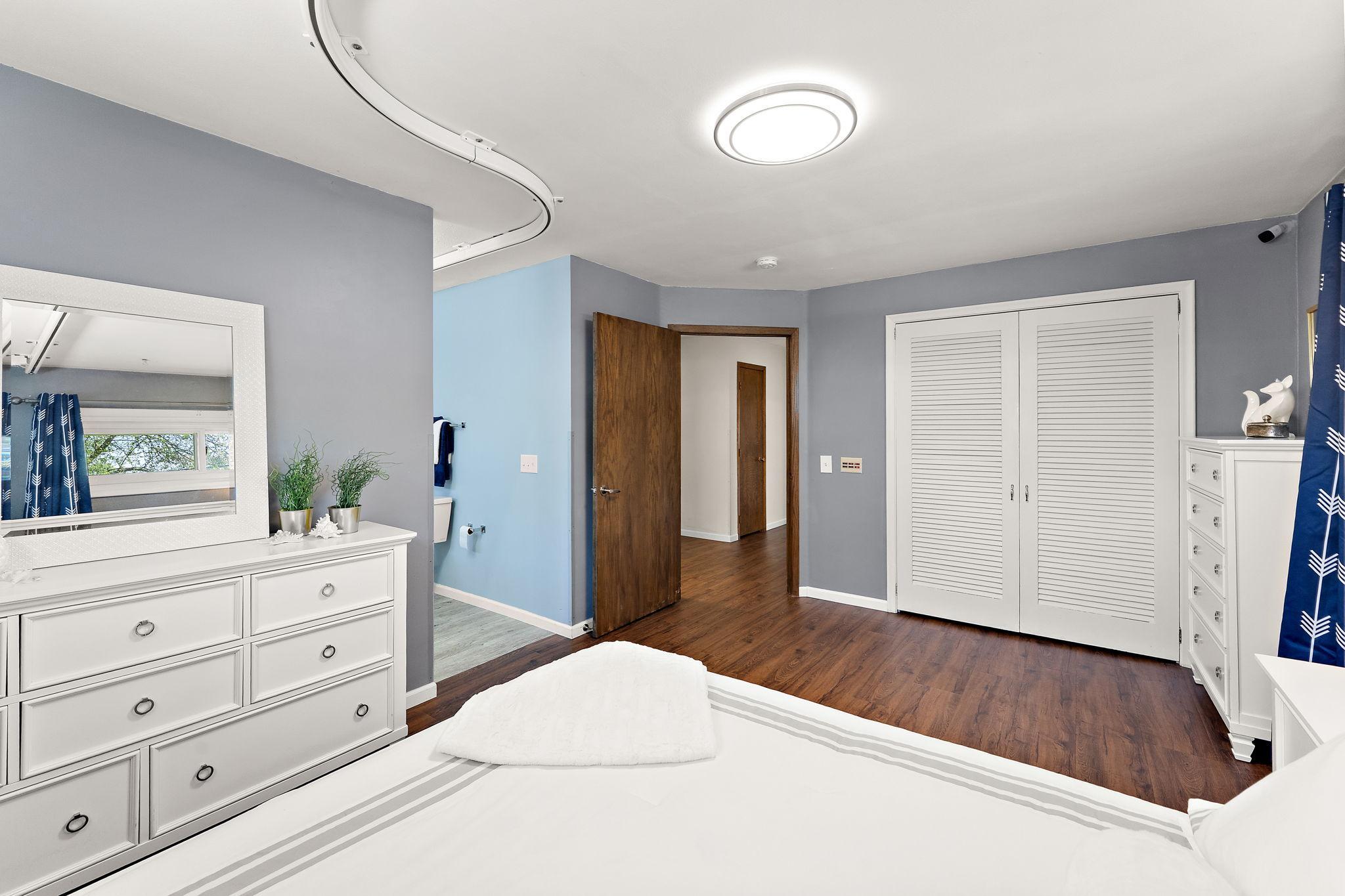 The double door closet has tons of storage. Flooring is again seamless with no thresholds, great for wheel chair accessibilty.