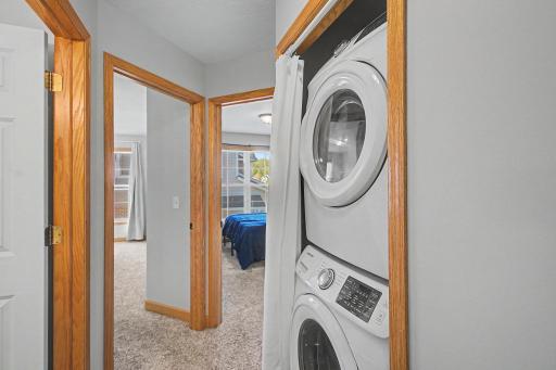 Upper level washer and dryer for added convenience.