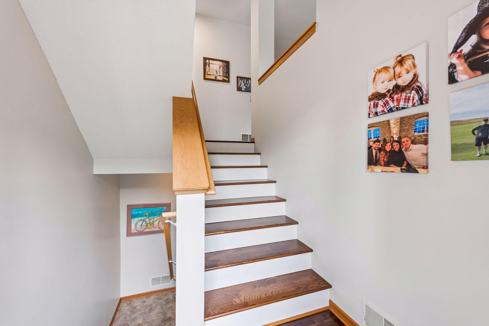 Inviting entry with beautiful wood steps.