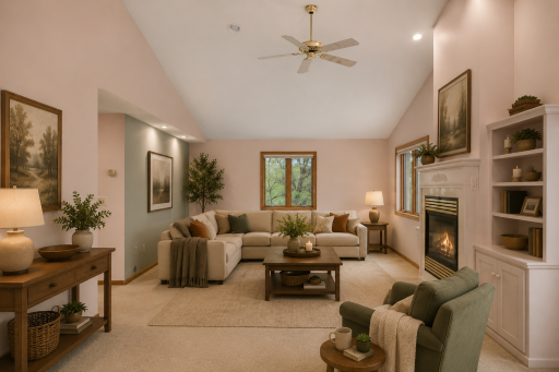 Photo is AI generated to show furniture in the main living space