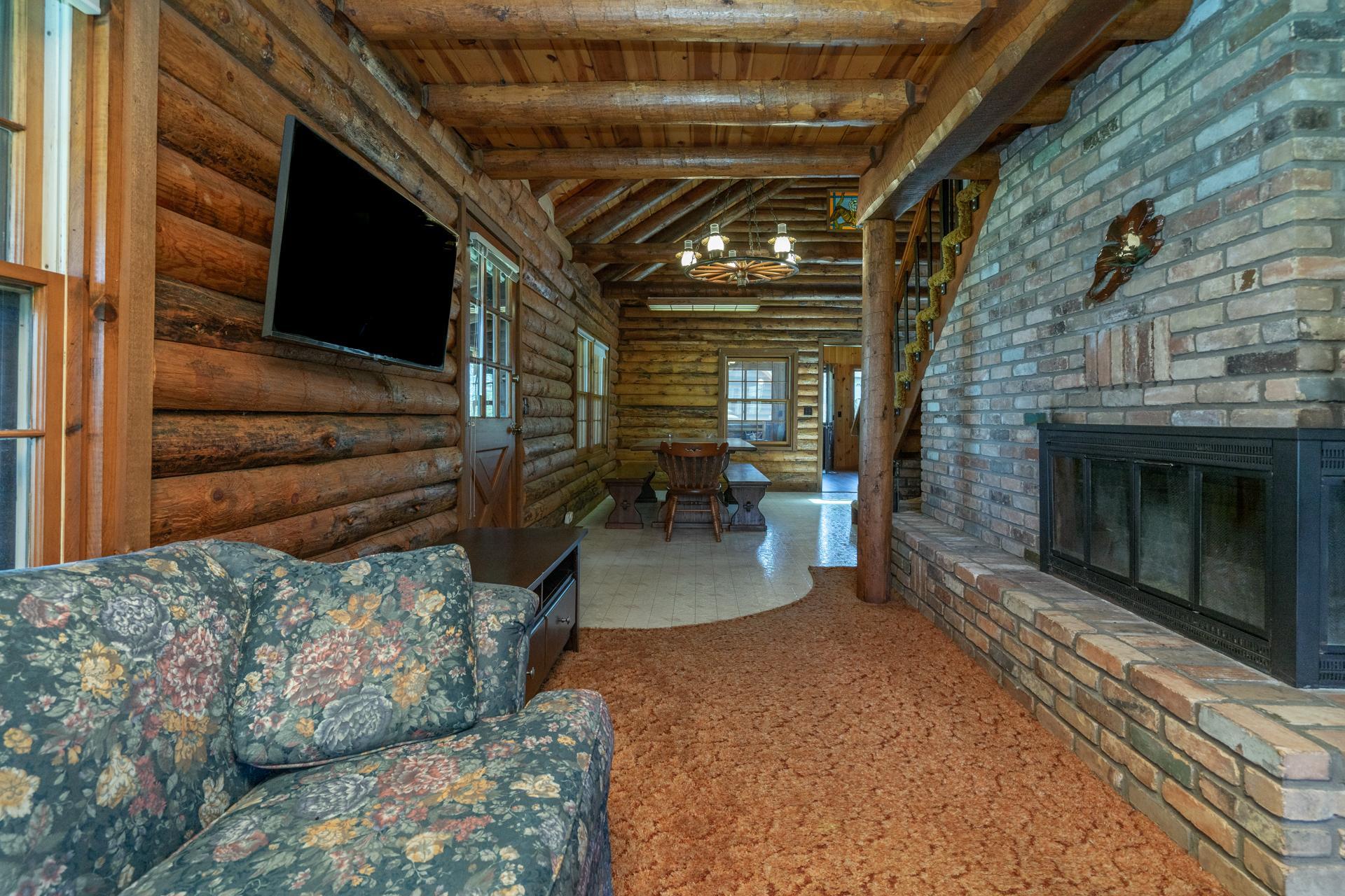 Beautiful brick wood burning fireplace