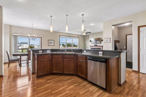 This large kitchen is suitable for multiple people to be working in the space with lots of storage and counter space.