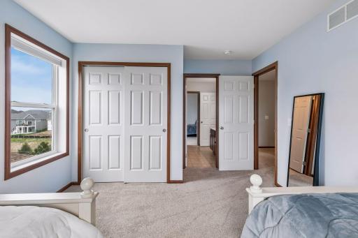 It has a reach-in closet and access to the jack and jill bath.