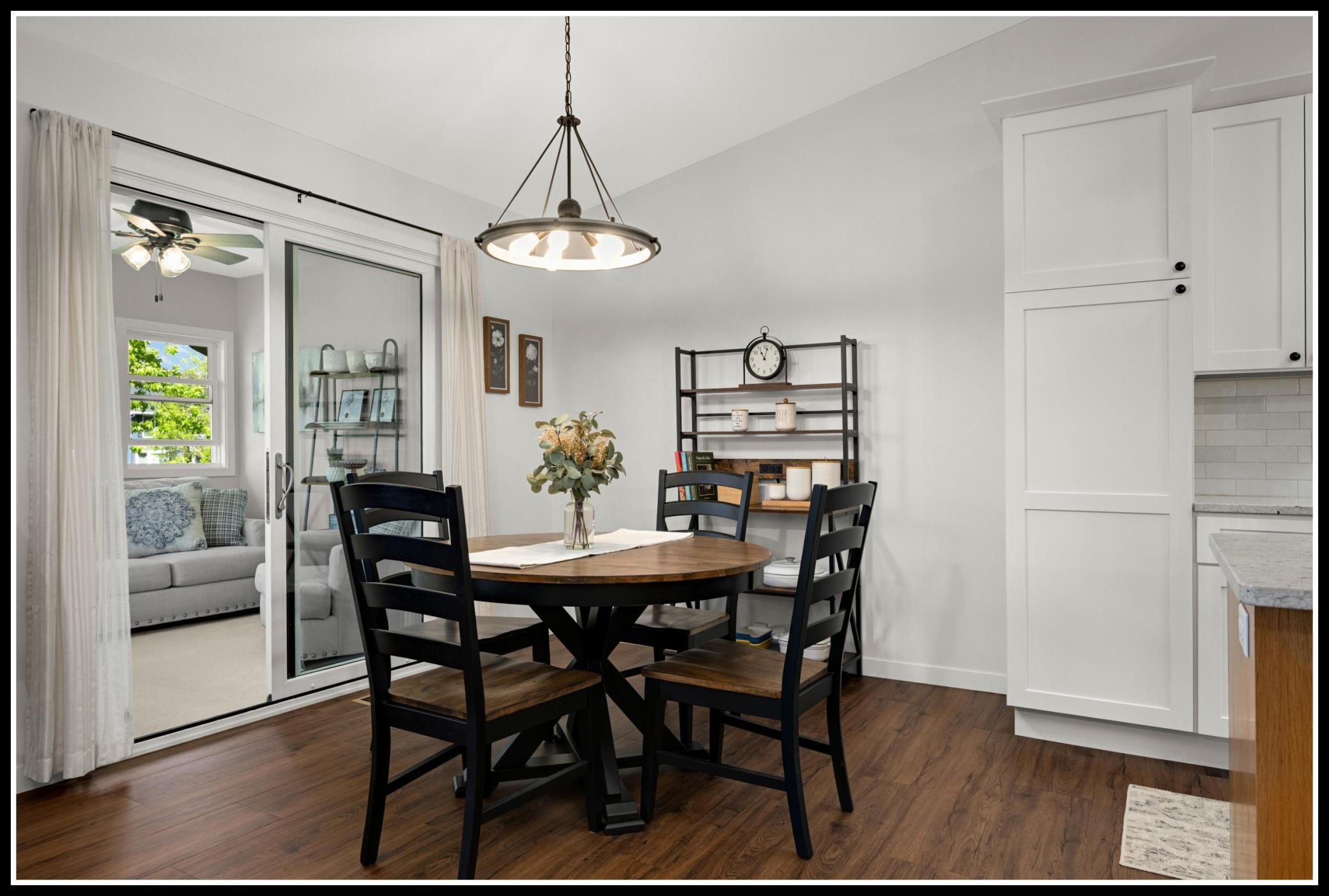 Informal dining area is cozy enough for everyday use and spacious enough to entertain a crowd