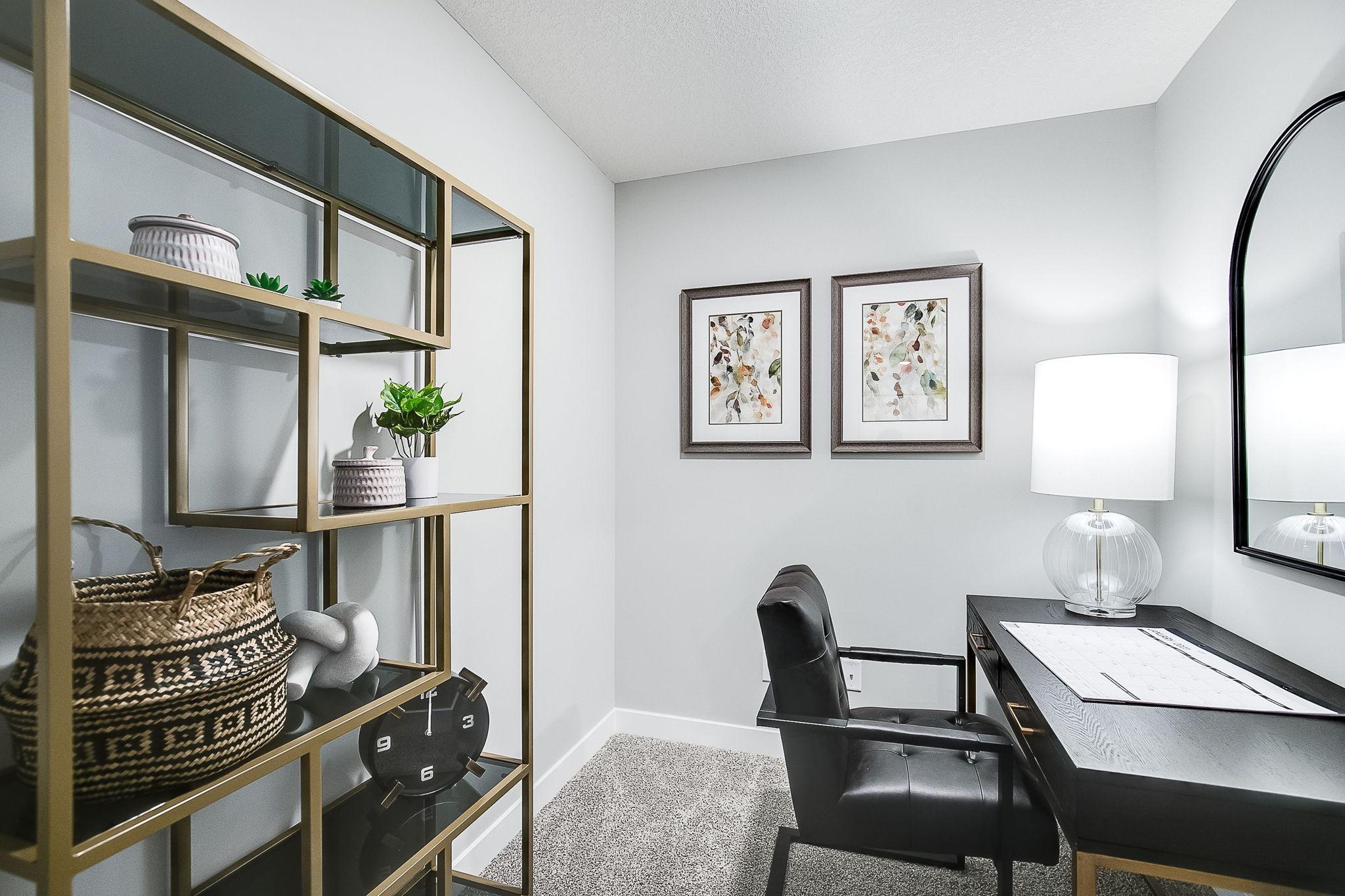 Upper-level flex space could be used for an office, a music room, playroom, or another walk-in closet. Endless options. Model photos. Options and colors will vary.