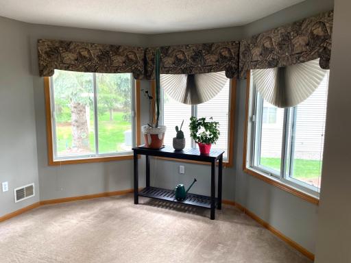 Custom blinds and window treatments in sunroom and throughout unit