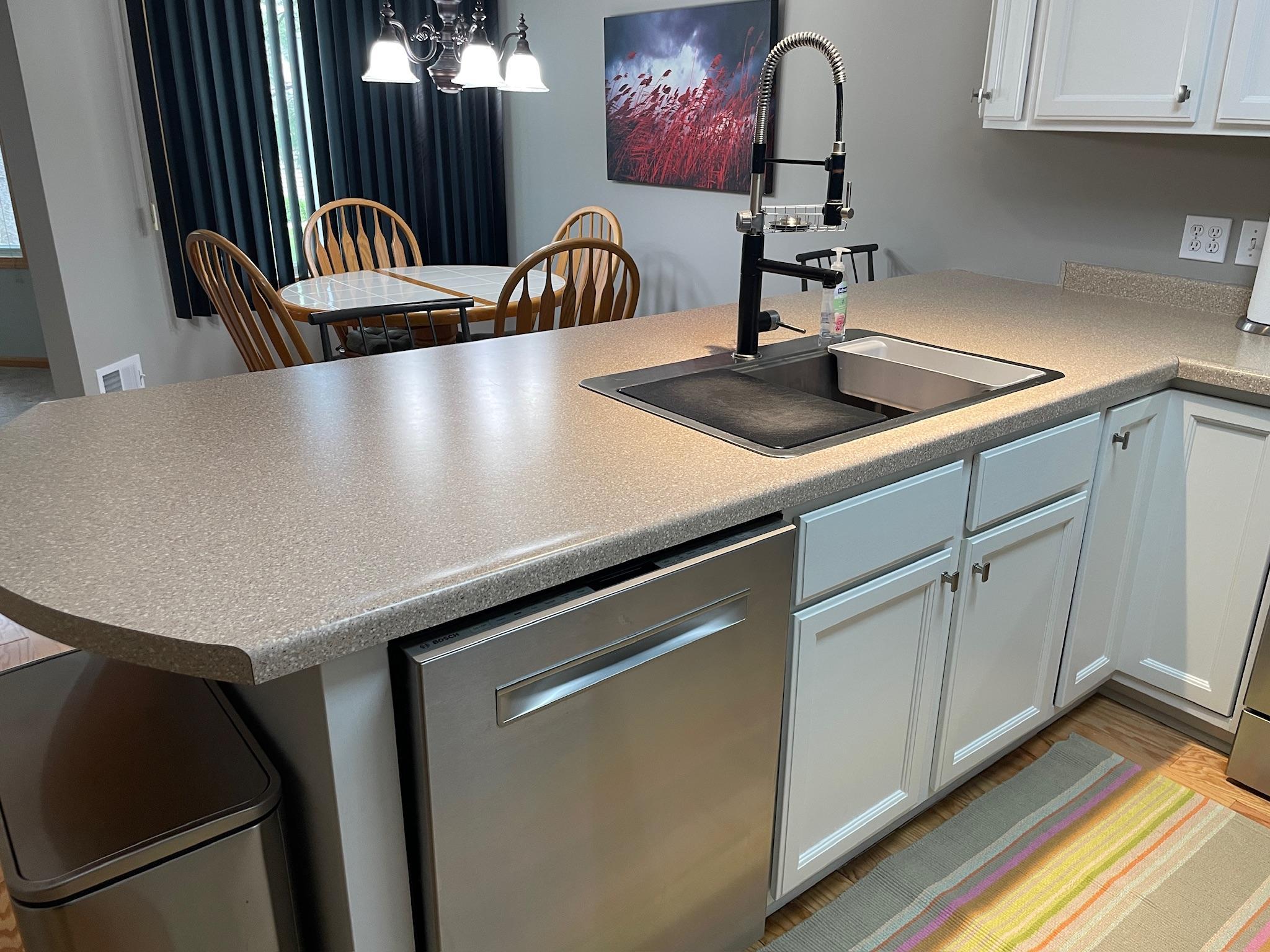 Bosch dishwasher, updated counter, sink and faucet