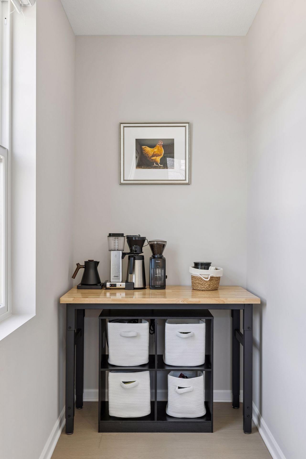 Conveniently located near the dining area and kitchen, a dedicated coffee/tea nook.