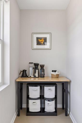 Conveniently located near the dining area and kitchen, a dedicated coffee/tea nook.