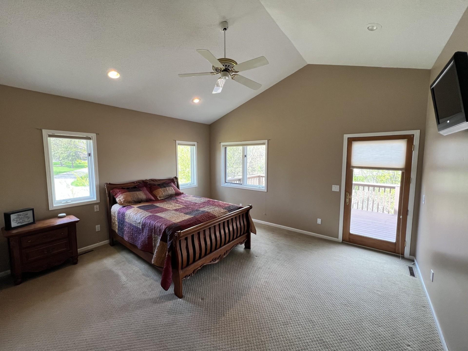 Bedroom 1 with patio door to deck