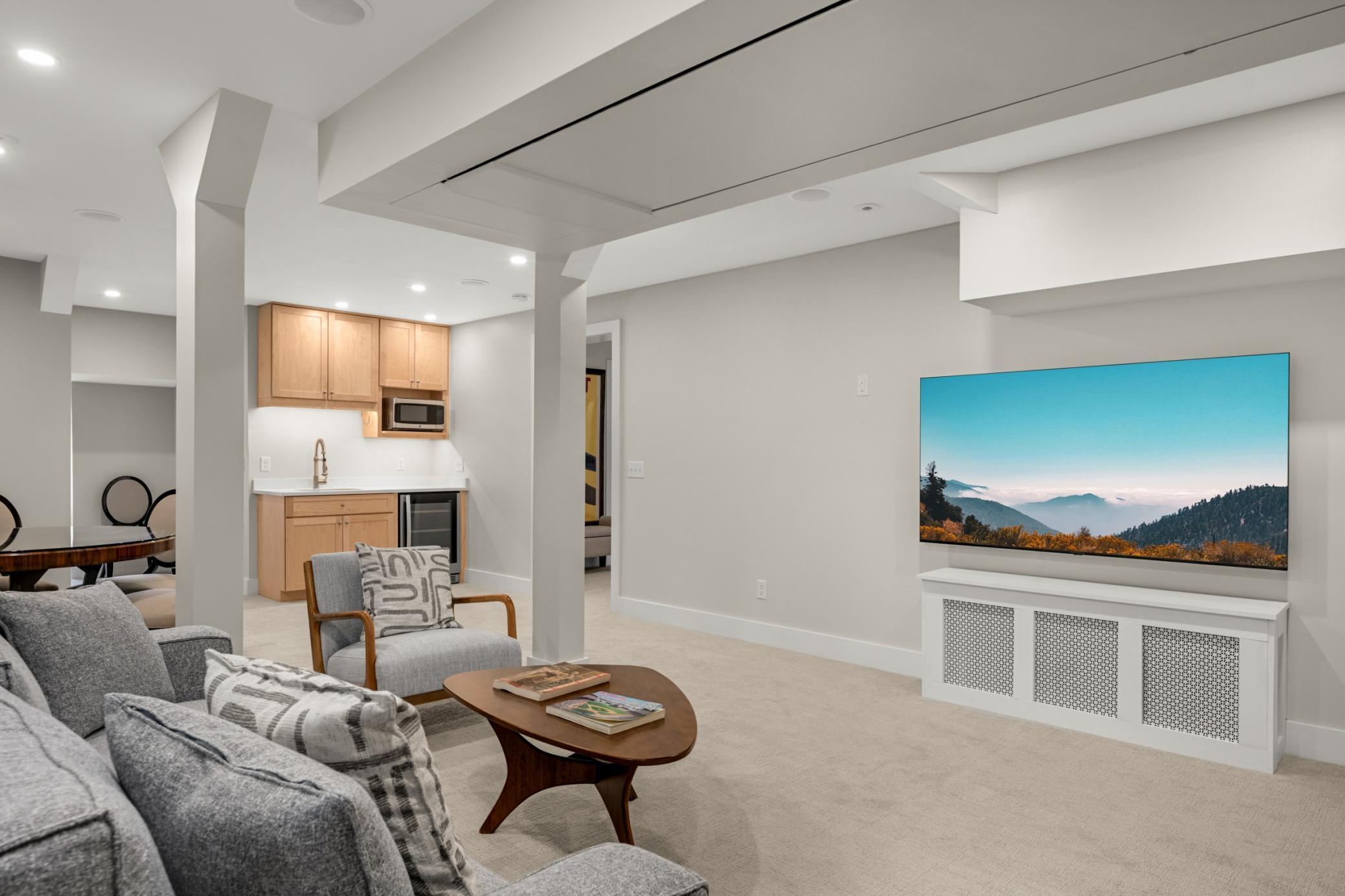 3rd floor family room with kitchenette.
