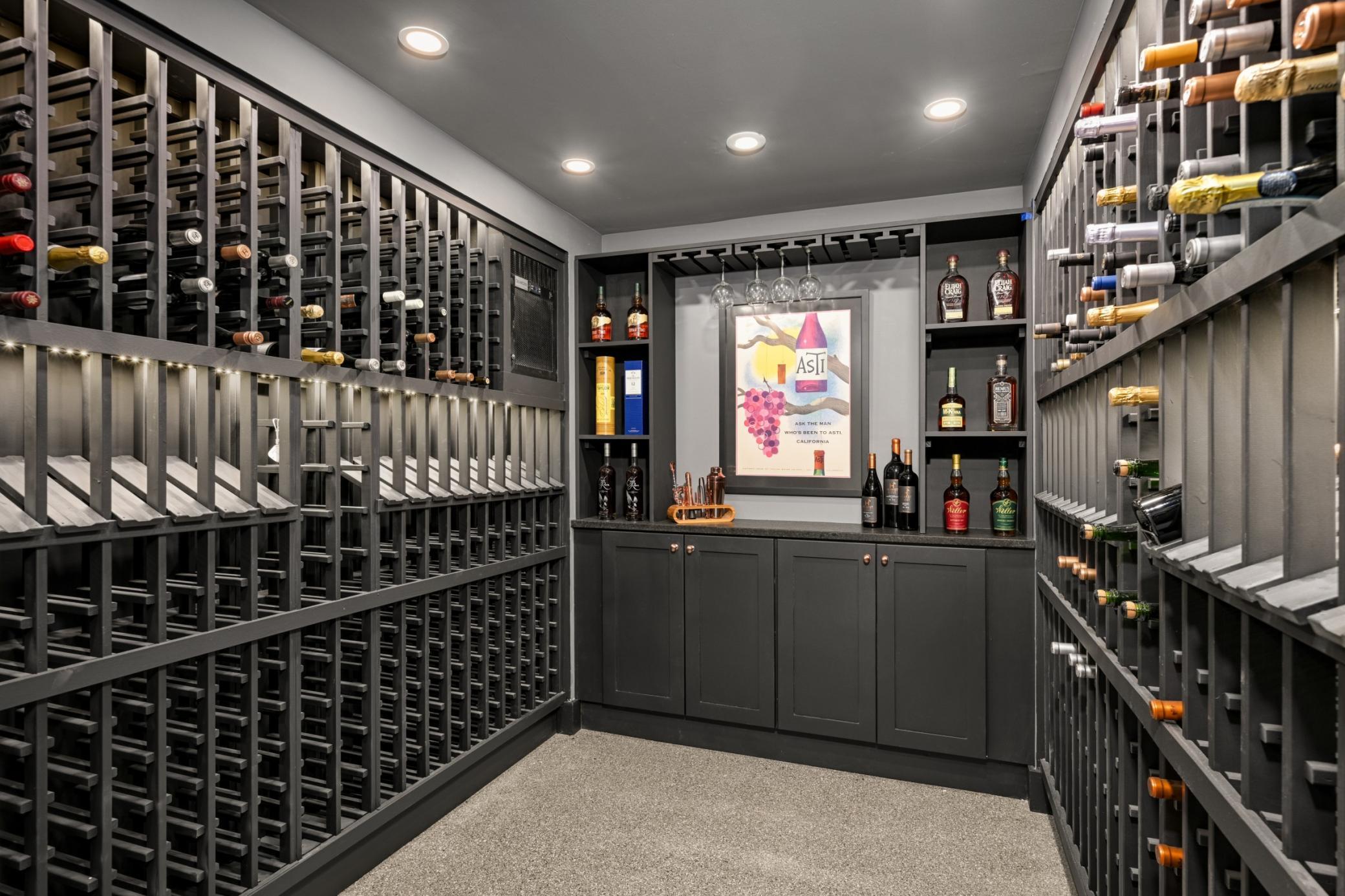 Lower level temperature controlled wine cellar.