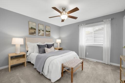 Primary bedrooms upstairs is luxurious and spacious. Room enough for any size furniture including a king bedroom set