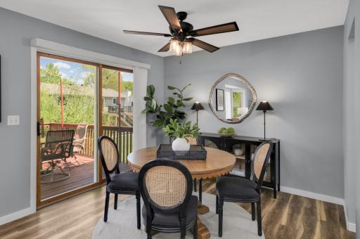 Not only do you have counter space in the kitchen, + an informal dining area in the kitchen, you also have this formal dining area that leads out to your deck. Ideal for indoor-outdoor entertaining