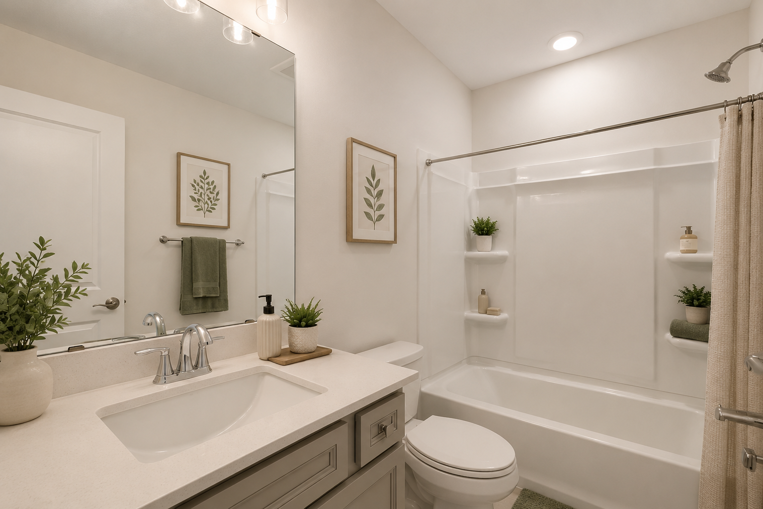 Stylish full bathroom with modern finishes, providing convenience and comfort for guests and lower-level living spaces-VS