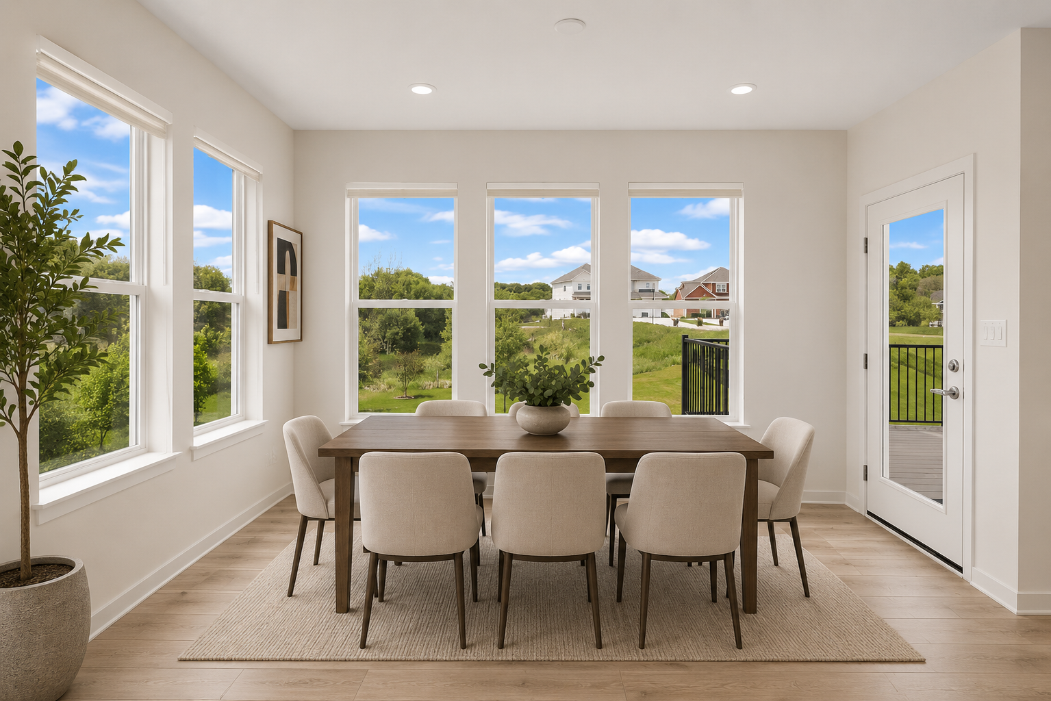 Informal dining adjacent to the kitchen, overlooking the serene backyard with access to the deck-VS