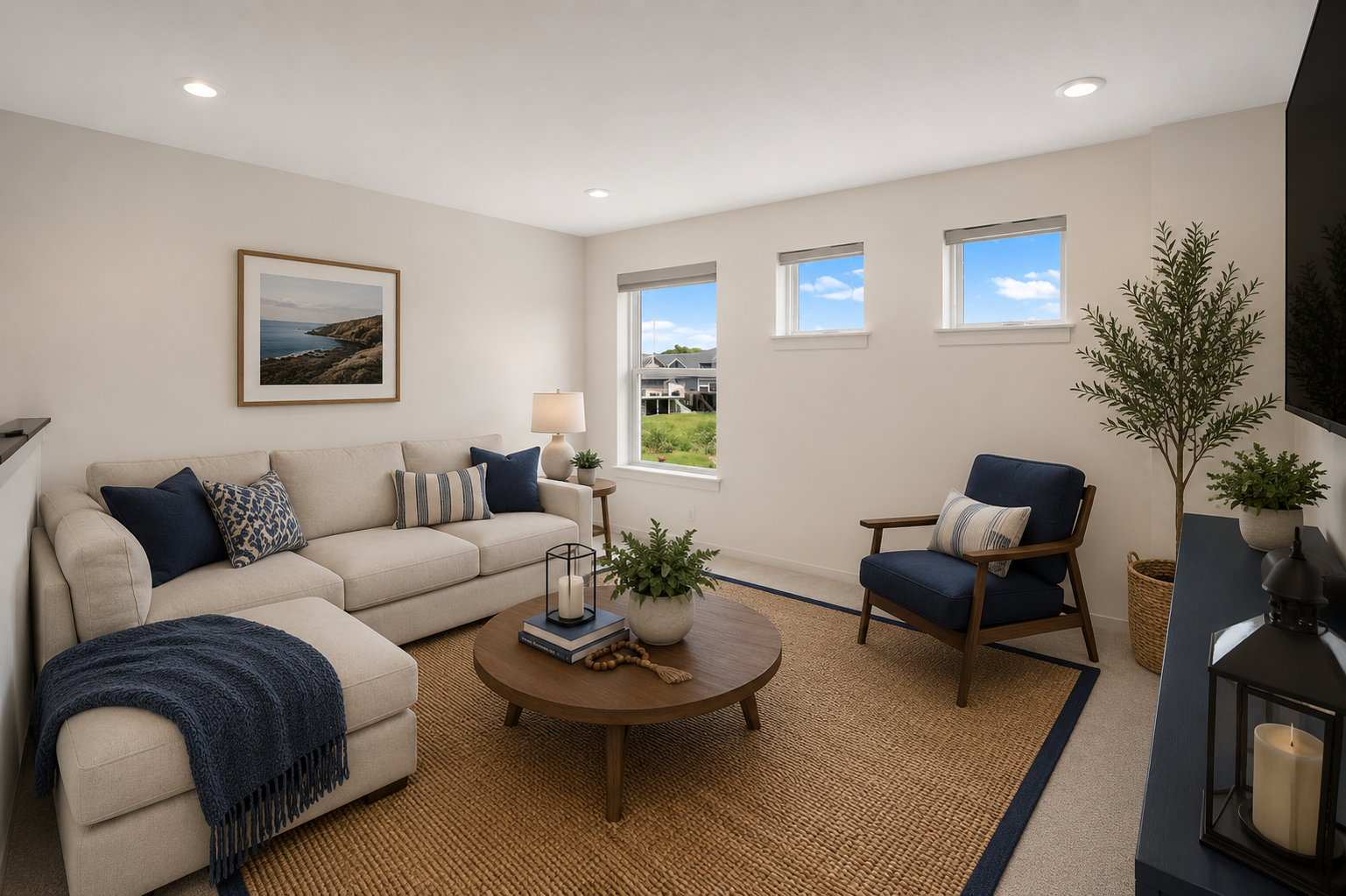 Versatile upper-level loft over looking pond offering the perfect space for a media room, home office, playroom, or cozy retreat-VS