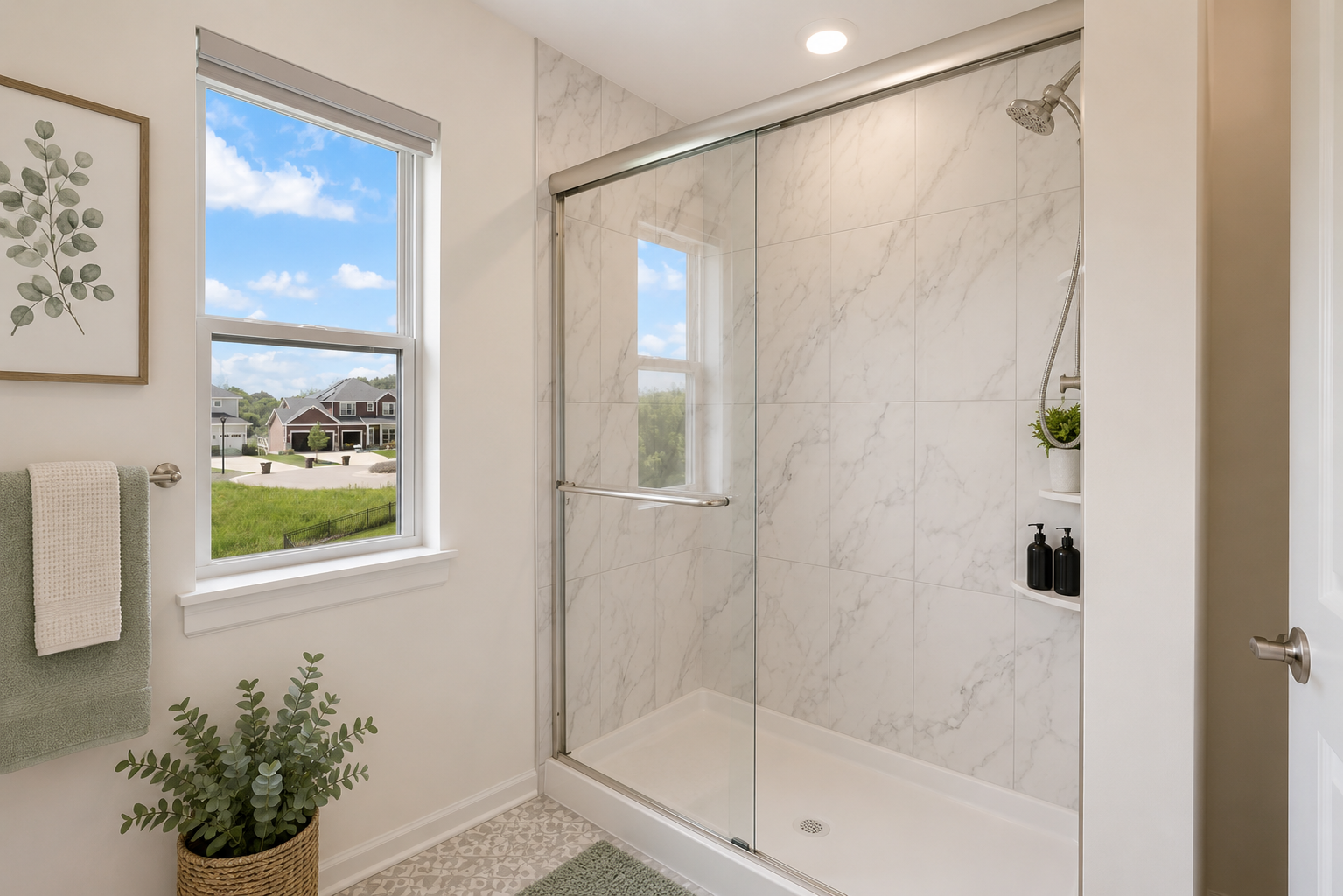 Primary ensuite bath has a separate room with step-in shower and toilet-VS