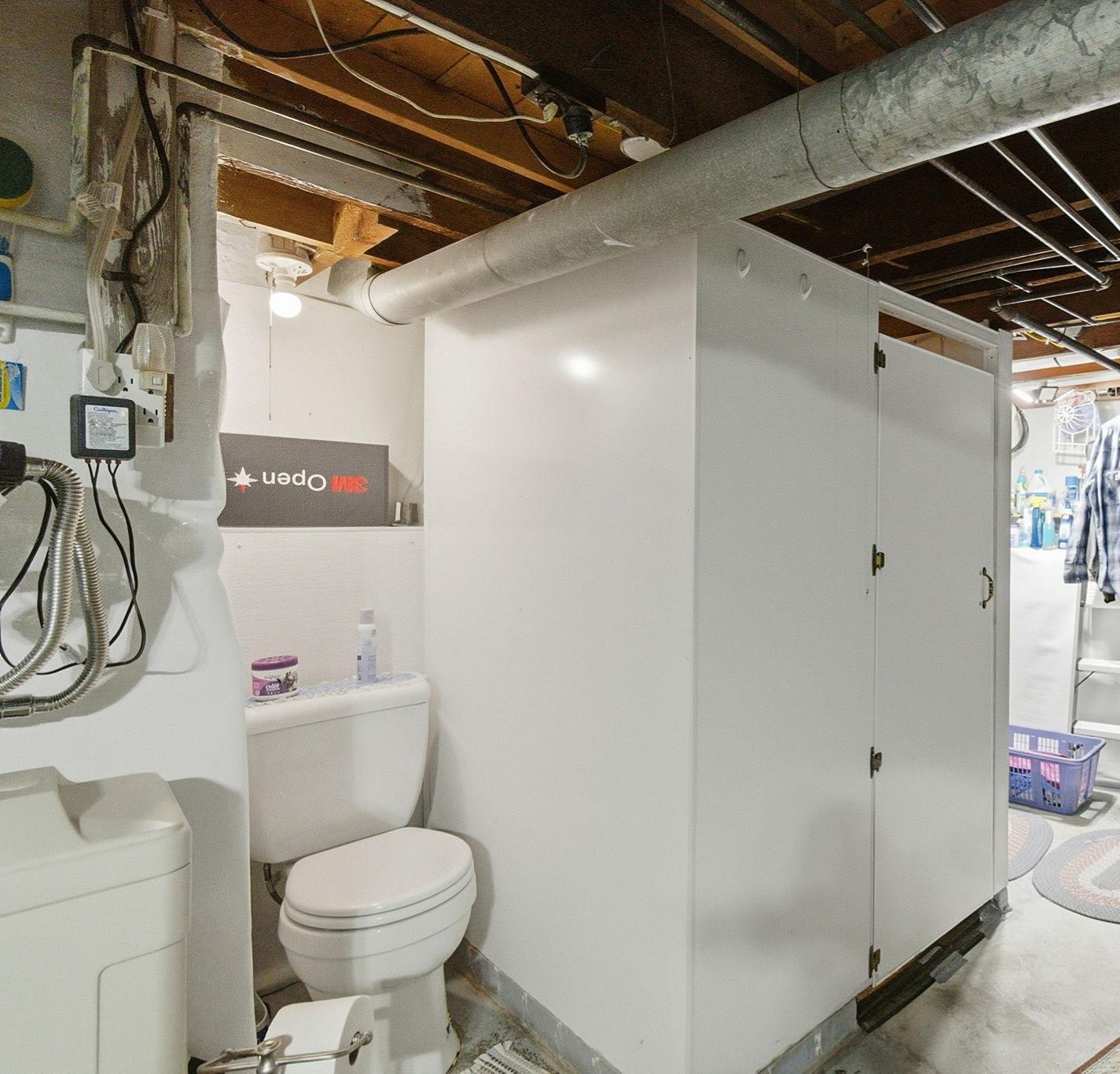 Convenient bath in basement with a shower as well.