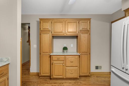 Additional storage and a 'drop station" in the kitchen