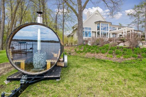 Unwind after a long day in the lakeside barrel sauna. A dock with two covered boat slips allows for convenient access to all of your favorite summer water activities.