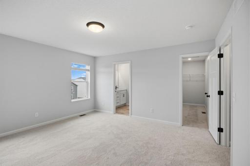 The spacious owner's suite! Walk in closet is accessed from the bedroom.