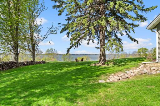 The tree perfectly frames the lake and the fire pit. The view is even better in person.