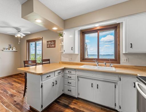 Kitchen view with the informal dining room.