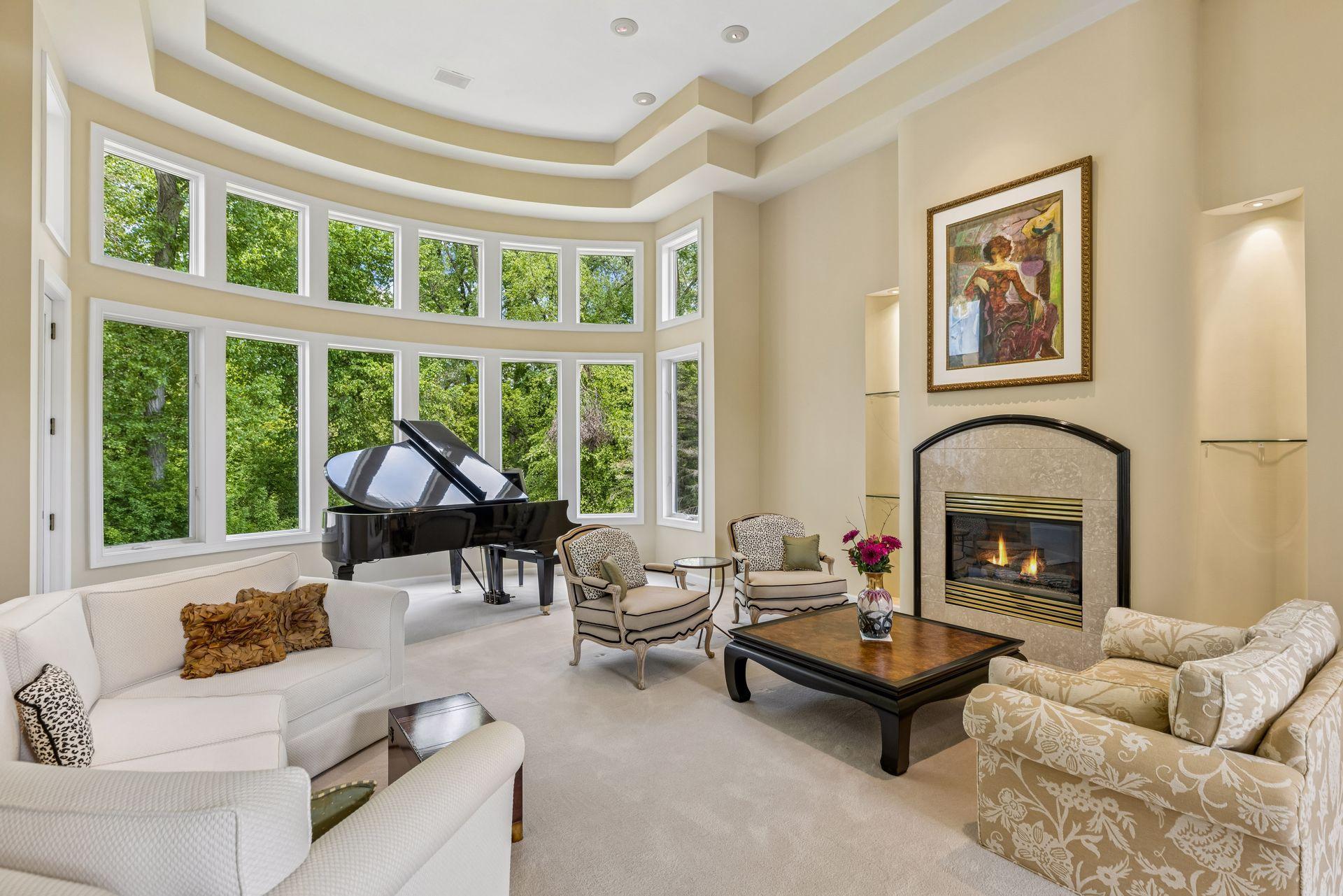 Large living area with gas fireplace