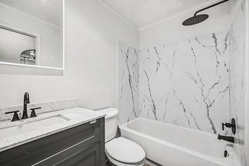 Primary Bathroom - New Composite Alcove Shower Wall Surround in Serene Marble