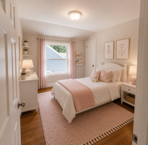 Pastel pink cozy bedroom interior.png