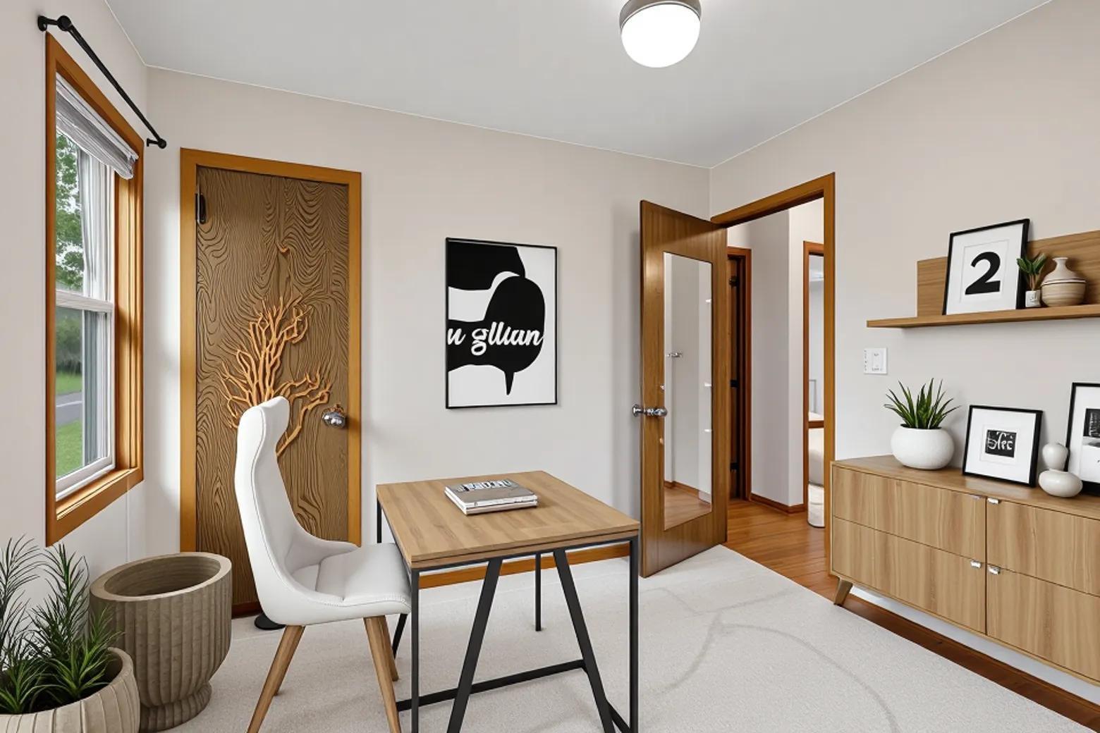 Main floor 3rd bedroom virtually staged as a home office
