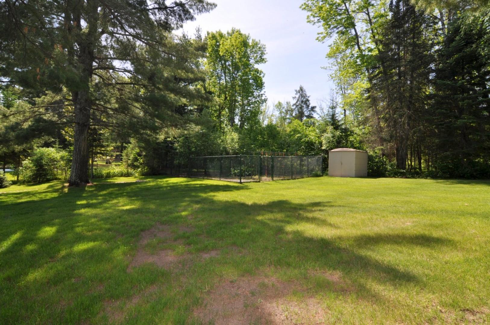 Fenced garden with shed