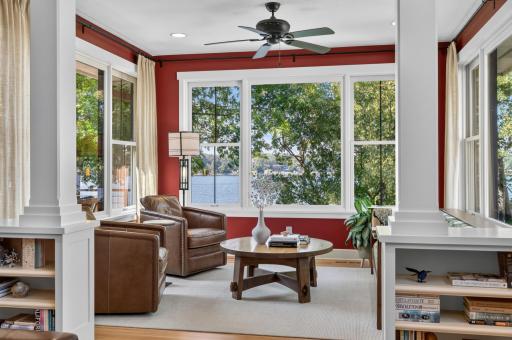 Defined by columns and built-in shelving, yet open to the Living Room