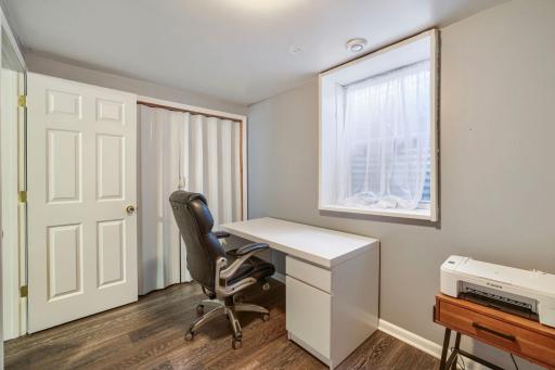 Bedroom in the basement (bedroom 5 of 5). This room is currently being used as an office.