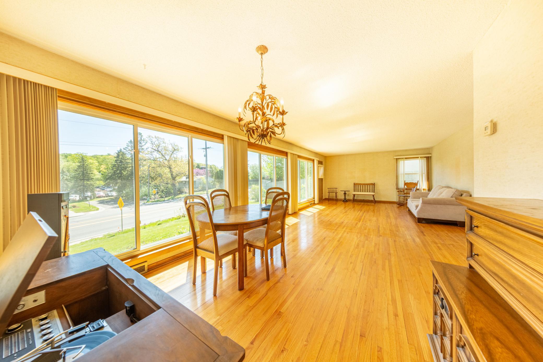 Dining/living room feature original oak HW floors